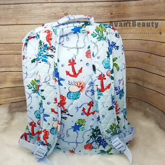 Vera Bradley Large Essential Backpack Anchors Aweigh Lunch Bunch Set Cotton Blue - Picture 10 of 16